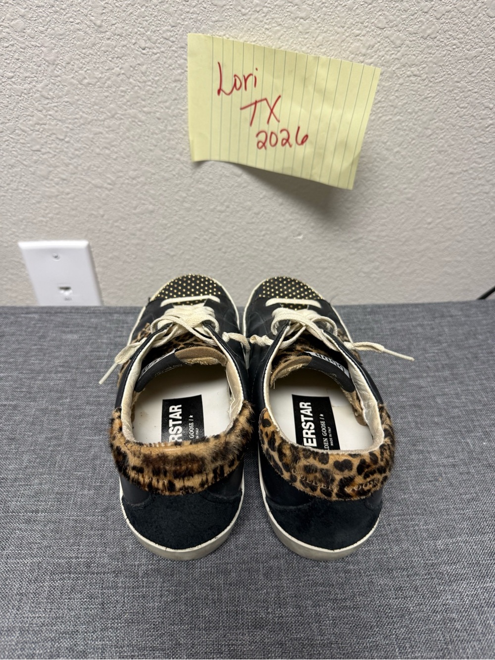 Golden Goose Black with gold studs and Leopard Print Women’s Low-Top Sneakers - Picture 4 of 6
